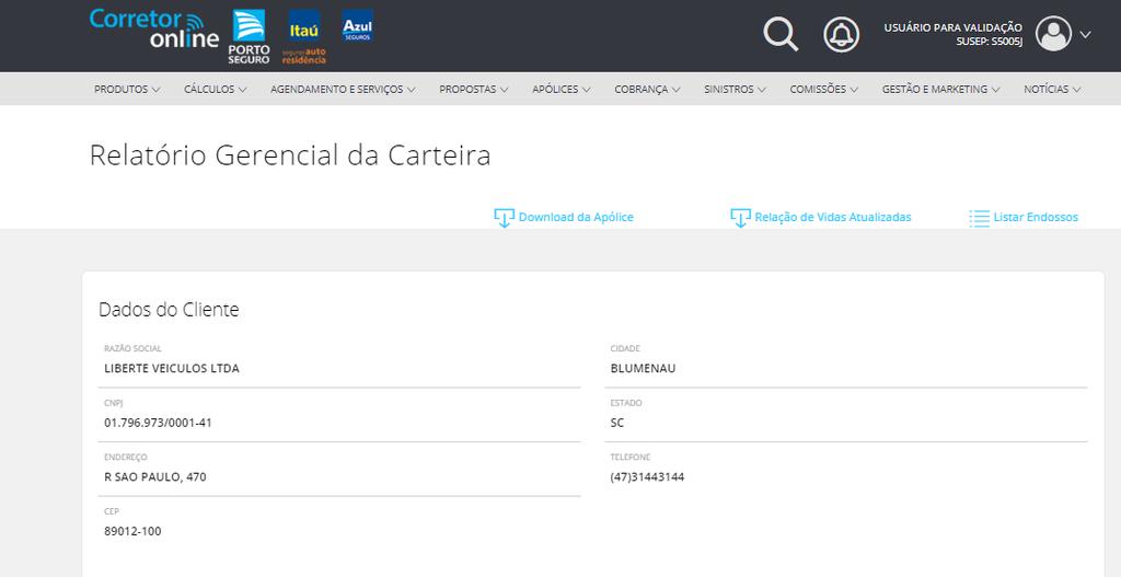 Veja os dados do cliente Dados do cliente: Nesse campo são mostradas todas as