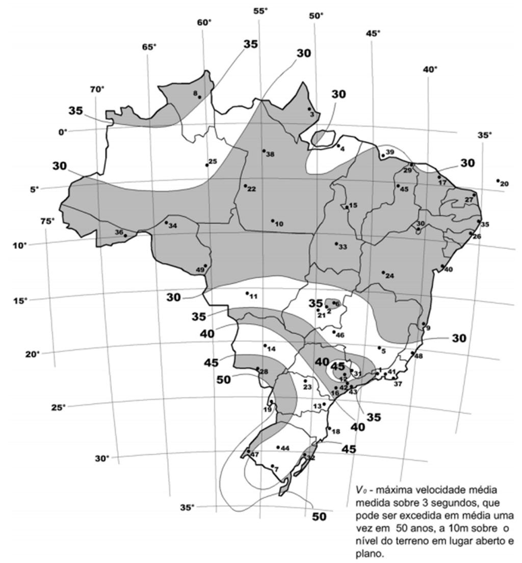 32 Figura 11 Mapa de isopletas da velocidade básica V 0 (fonte: Associação Brasileira de