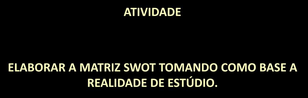 ATIVIDADE ELABORAR A MATRIZ SWOT