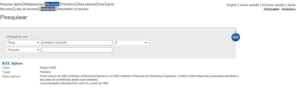 Pesquisa no IEEE via b-on Insira o termo de pesquisa.