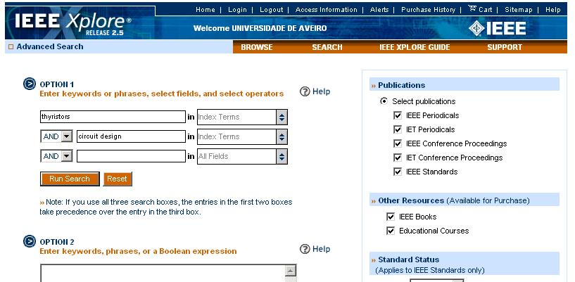 Pesquisa directa no IEEE Advanced search: