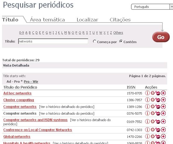 b-on Periódicos É apresentada uma lista com todos