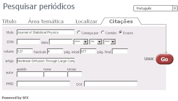 No separador Citações pode encontrar um artigo em