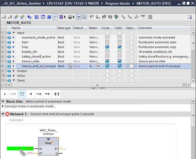 Arraste então o parâmetro de input #Sensor_end_of_conveyor (Sensor_fim da correia) e solte em <?