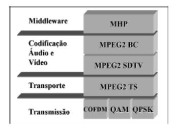 O sinal de vídeo e áudio são baseados na codificação e multiplexação MPEG-2 neste Padrão DVB, o que o diferencia do Padrão ASTC, em que a codificação de áudio é feita através do padrão Dolby AC-3.