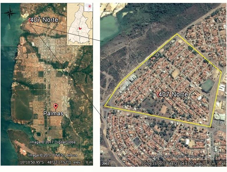 Figura 1 - Município de Palmas TO (a) Quadra 407 Norte (b).