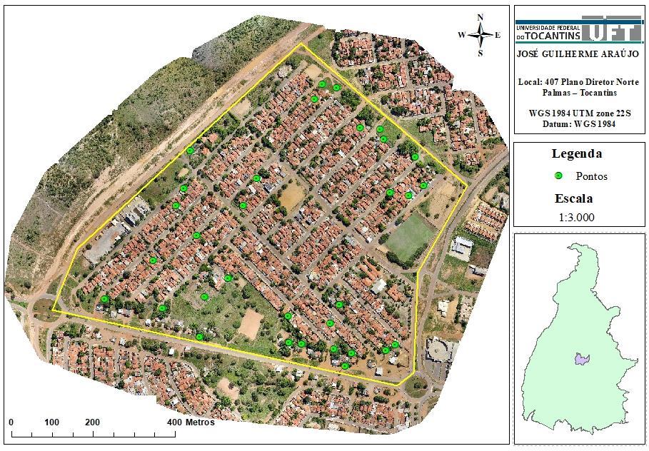 Figura 3 - Mosaico com 32 prováveis locais de proliferação do mosquito A. aegypti na quadra 407 Norte.