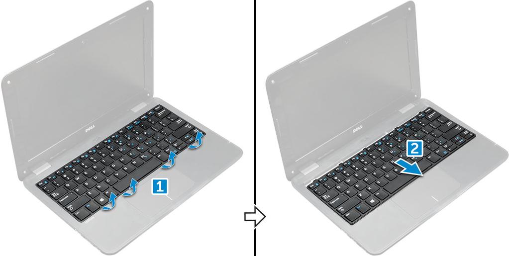 Como instalar o teclado 1 Alinhe o acabamento do teclado com as abas no