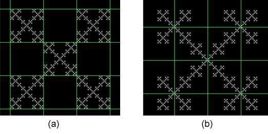 Figura 20 - (a) Grid alinhado ao início da imagem minimiza a contagem. (b) Grid sem alinhamento.