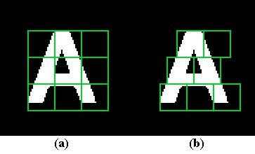 - caixas ajustadas, onde as caixas foram sobrepostas individualmente sobre a imagem, sem sobreposição, de modo a minimizar o número de caixas necessário para cobrir a imagem (Figura 44b).