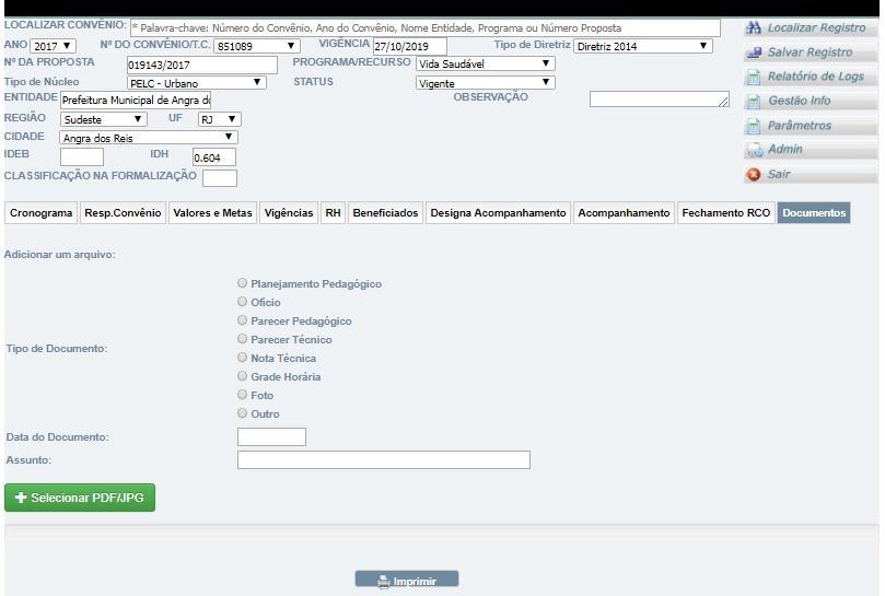 Documentos do Convênio - PELC e Vida Saudável A opção Documentos