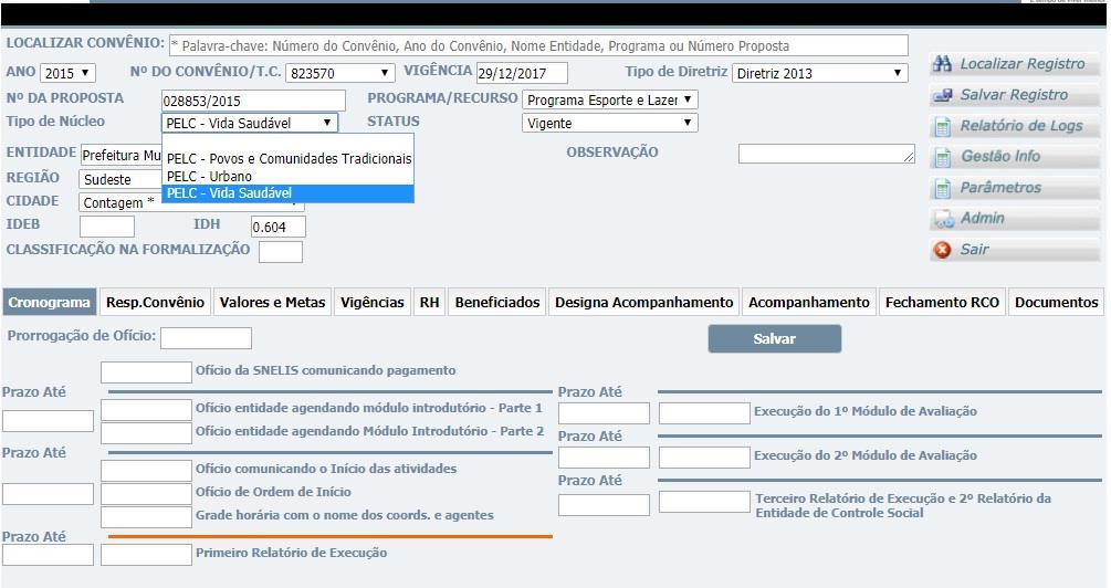 Login Apresentação na Plataforma do Convênio SNELIS - PELC e Vida Saudável 3.