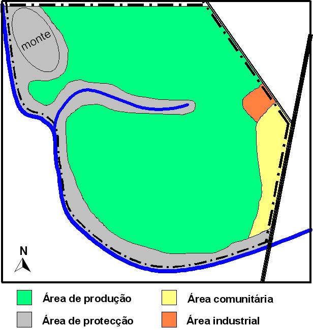 5.3.1.1 Partição ideal da concessão florestal O mapa que segue mostra o zoneamento ideal de uma concessão florestal, com objectivo de extracção de madeira para processamento no local.