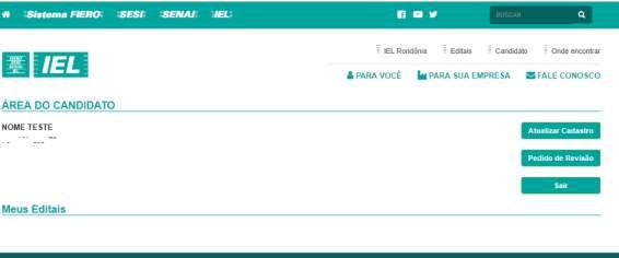 Se as informações estiverem corretas, o portal direciona para a página do candidato: Nesta tela tem a seguintes