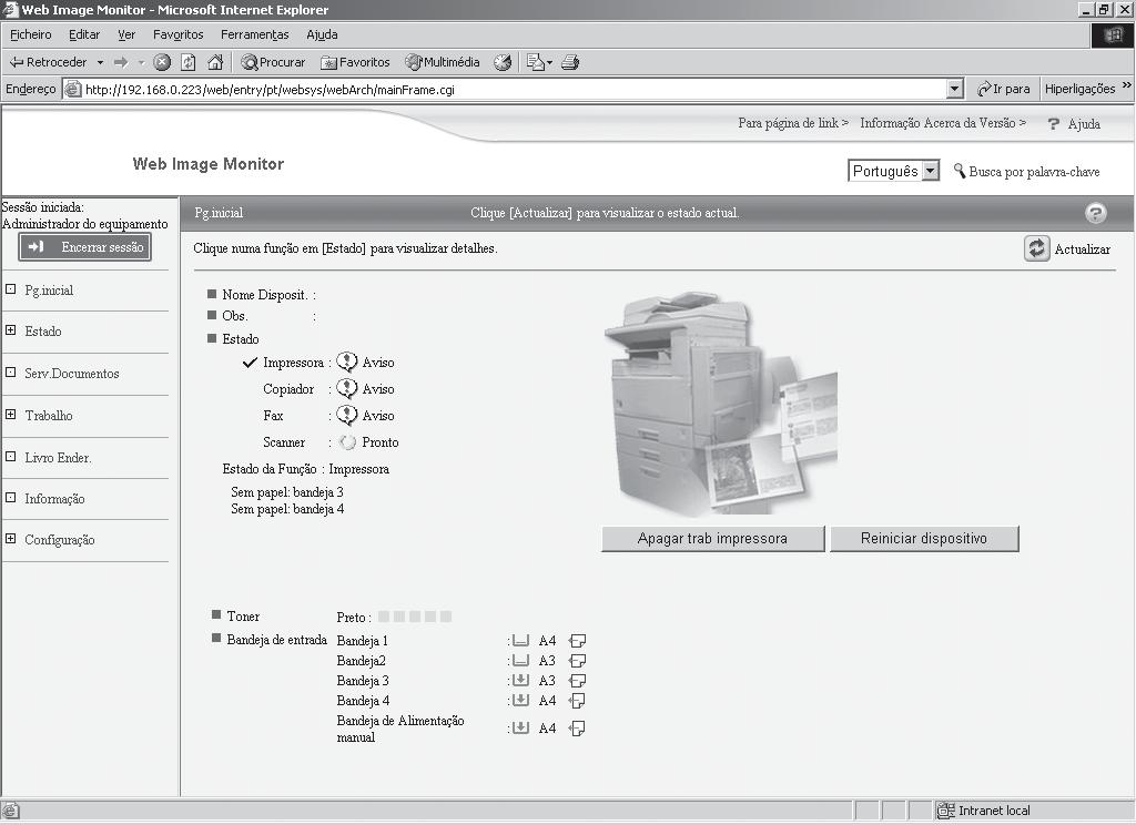 Utilizar o Web Image Monitor 1 2 