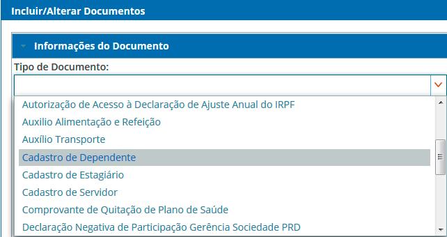 Passo 08 Selecione o tipo de documento relacionado à sua solicitação.