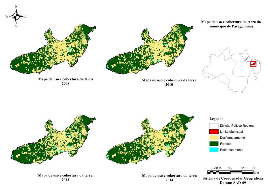 Figura 3: Dinâmica das áreas de reflorestamento do município de Paragominas no período de 2008 a 2014.