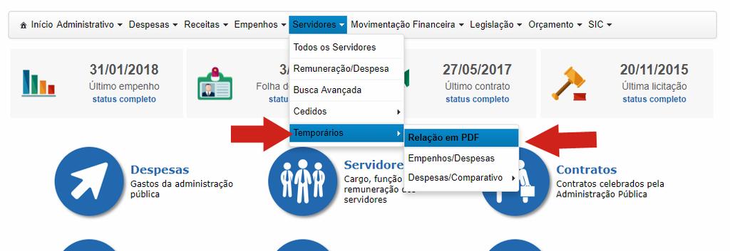 Relação dos Servidores Temporarios Menu