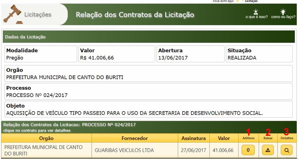 29 Vencedor do Contrato Ao clicar em (Vencedor Contratos) na página de relação das licitações.