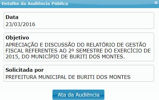 42 Relação das audiências públicas Opções 1) Procurar