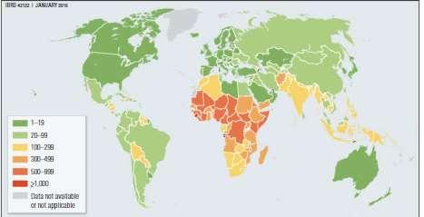 O Mapa Mundi da Mortalidade materna revela grandes disparidades Mortalidade Materna em 2015 (mortes a cada 100.