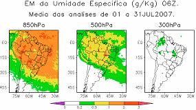 No campo de altura geopotencial, impactos negativos são observados sobre o oceano Atlântico contíguo às regiões Sul e sudeste do Brasil, em 500 e 300hPa, e