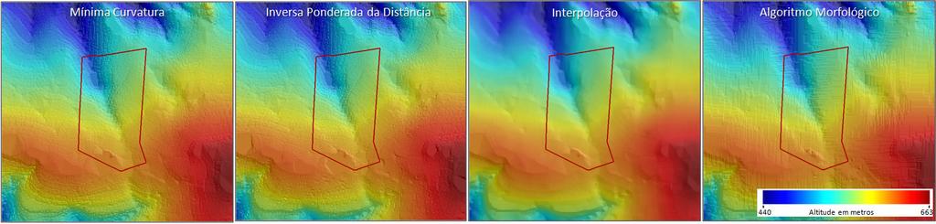 Figura 2. Visualização em relevo dos DEMs gerados, demonstrando a localização da área de estudo.