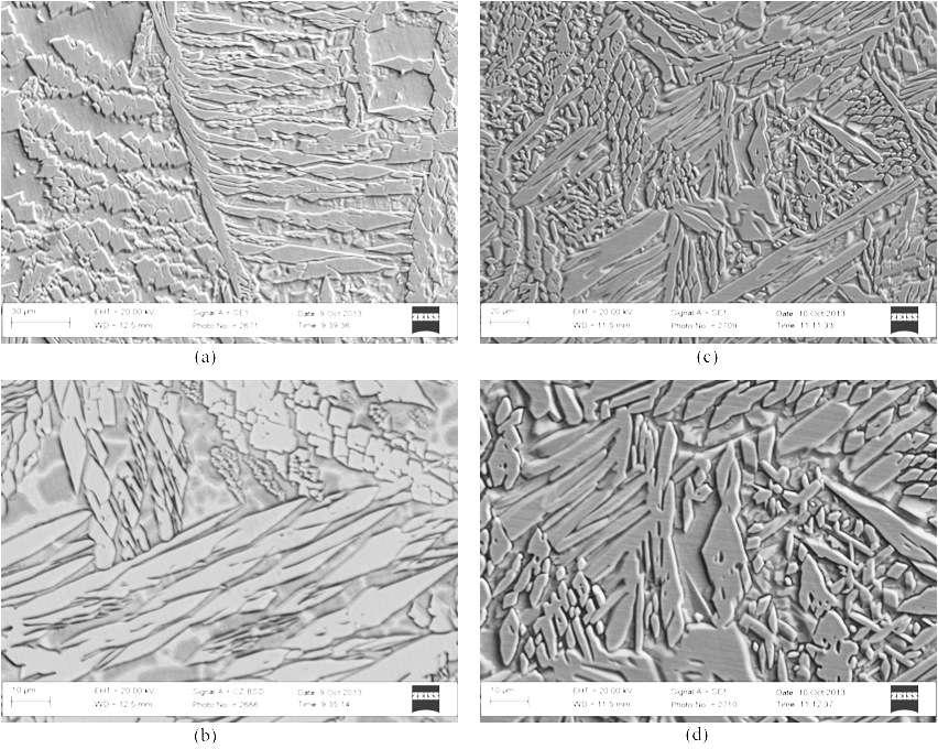 Figura 49: Imagem de microscopia eletrônica de varredura gerada por elétrons secundários das amostras soldadas com aporte térmico de 1,1 kj/mm (a) em 500x e (b) em 1000X e das amostras soldadas com