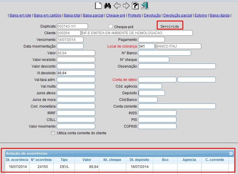 Depois informe a (3) Data de movimentação, o (4) Valor da movimentação e clique em (5) Devolução.