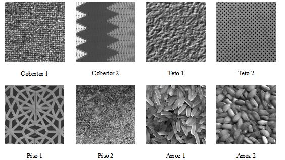 Figura 09. Imagens contendo diferentes tipos de textura. As bases foram avaliadas par a par em seus respectivos grupos, sendo sempre o tipo 1 comparado ao tipo 2.