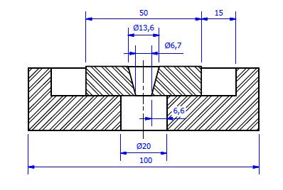 42 Observa-se ainda que os diâmetros dos furos do suporte e do bloco possuem dimensões relativamente próximas, onde suas extremidades se distanciam em apenas 6,6 mm (aproximadamente).