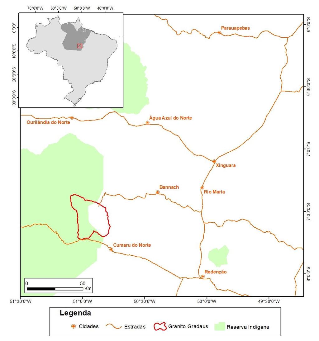 2 Figura 1 - Mapa de localização e vias de acesso da área de estudo. 1.2 CONTEXTO GEOLÓGICO REGIONAL O Cráton Amazônico é uma das principais unidades tectônicas da Plataforma Sulamericana, com cerca de 4.