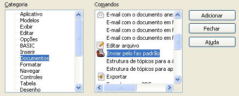 Clique em OK e a janela fecha. A barra de ferramentas tem agora um novo ícone para enviar o documento atual como um fax.