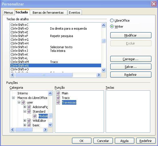 6) Repita os passos 1 4 para criar outras macros, como, por exemplo, para inserir um travessão. 7) Escolha Ferramentas Personalizar Teclado (Figura 11).