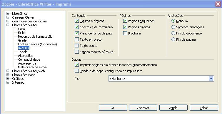 .. LibreOffice Writer Imprimir. A janela na Figura 6 é aberta. Figura 6: Configurando o LibreOffice para envio de fax 3) Selecione o drive do fax na lista Fax e clique em OK.