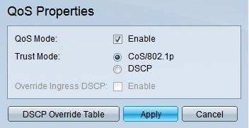 v1.2.7.76 Configuração de QoS Propriedades de QoS A página das propriedades de QoS é usada para permitir globalmente QoS e para configurar um modo da confiança de QoS. Etapa 1.