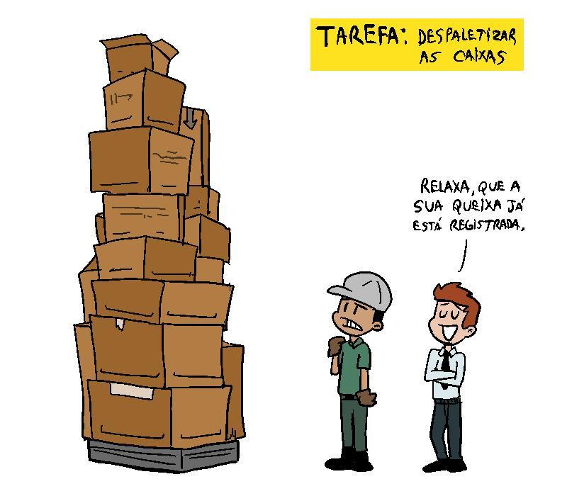 exemplo, uma demanda no setor de Materiais, que se queixou que alguns paletes estão vindo com mais caixas (fora do alcance do operador), e as mesmas encontram-se mais pesadas o ergonomista precisa