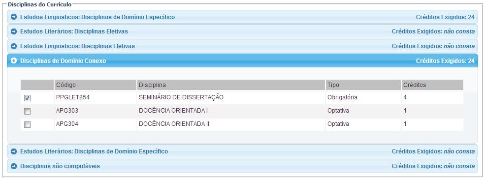 Após cadastrar essas informações iniciais, o aluno precisa montar a grade de disciplinas a serem vencidas para integralização dos créditos necessários para conclusão do curso.