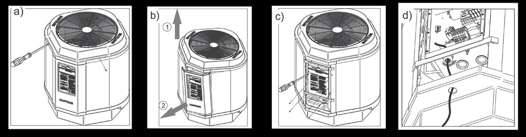 Trocadores de Calor Abertura do equipamento QF-105 Primeiramente retire os parafusos que fixam a tampa do ventilador como mostrado na figura abaixo a.