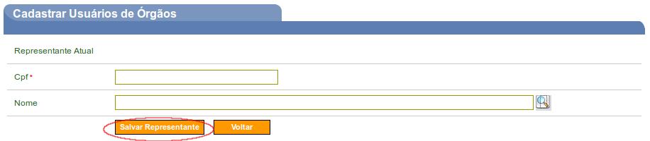 (Figura 12) O sistema apresenta a tela para incluir o representante.