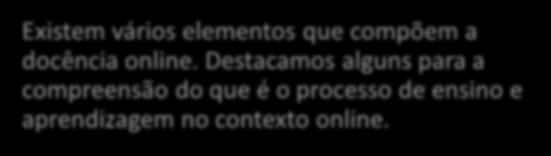 O que é a docência online? Existem vários elementos que compõem a docência online.