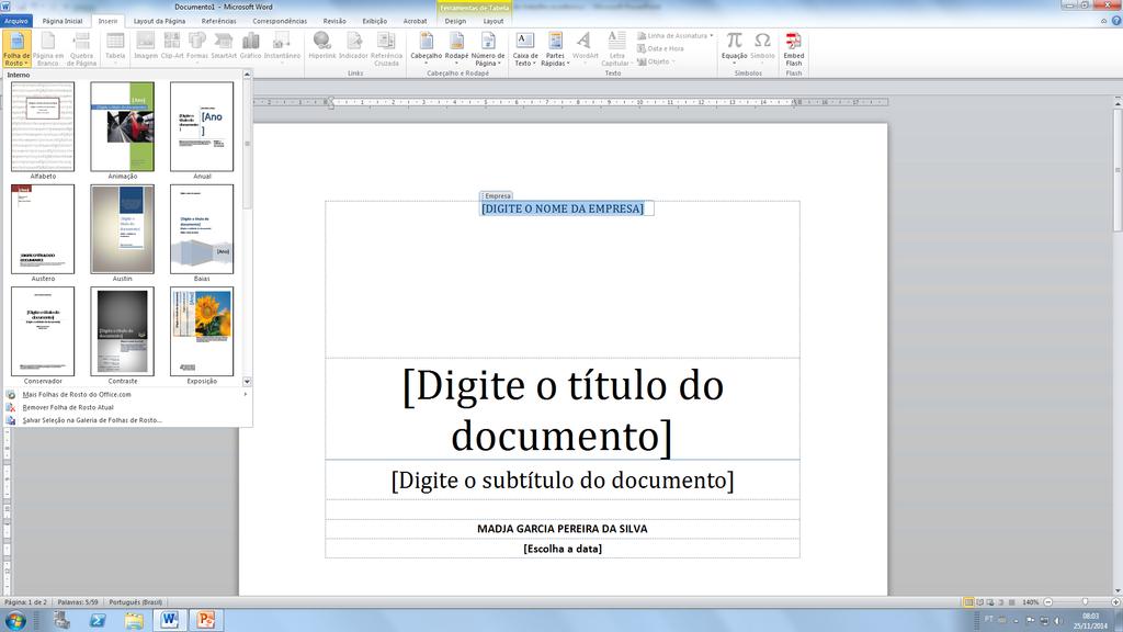 INSERINDO A FOLHA DE ROSTO - Clique na aba Inserir.