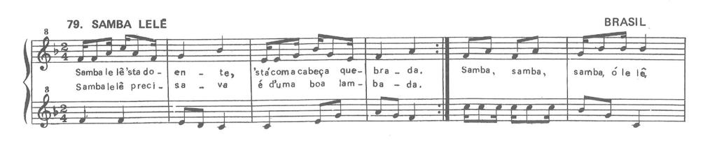 Questão Com base na partitura acima, em que se identifica uma figura rítmica frequente na música brasileira, presente no samba, no choro e em outras manifestações musicais do Brasil,