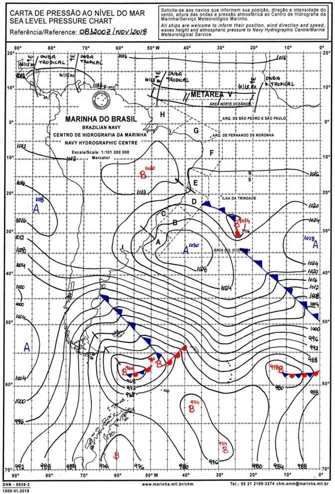 Figura A2 Carta sinótica da Marinha do Brasil para as 1200Z do dia 08 de novembro de 2018 (10h00 do 08 de novembro de 2018, hora