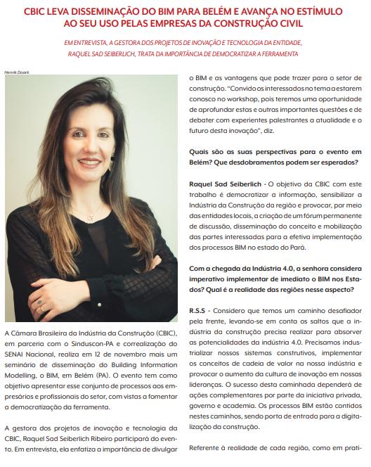 CLIPPING DE NOTÍCIAS Título: CBIC LEVA DISSEMINAÇÃO DO BIM PARA BELÉM E AVANÇA NO ESTÍMULO AO SEU USO PELAS EMPRESAS DA CONSTRUÇÃO CIVIL Veículo: CBIC Mais Data: 09.