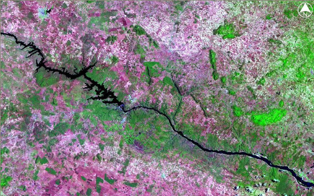 DELMIRO GOUVEIA OLHO D ÁGUA PIRANHAS Figura 1. Recorte da imagem TM Landsat 5 da área em estudo com combinação RGB das bandas espectrais 5, 4, 3 