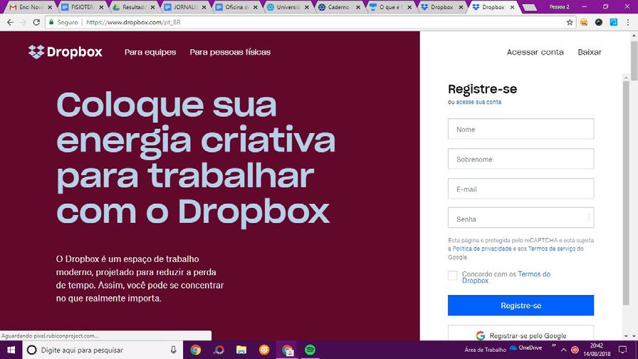 Dropbox OneDrive Um exemplo de uso da nuvem é o Dropbox. Lá você pode deixar seus arquivos de diferentes tipos de conteúdo e organizá-los por pastas.