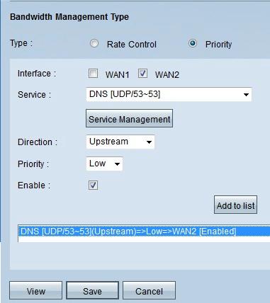 Etapa 7. O clique adiciona para alistar o botão, e a configuração será indicada na tabela do gerenciamento de largura de banda. Etapa 8.