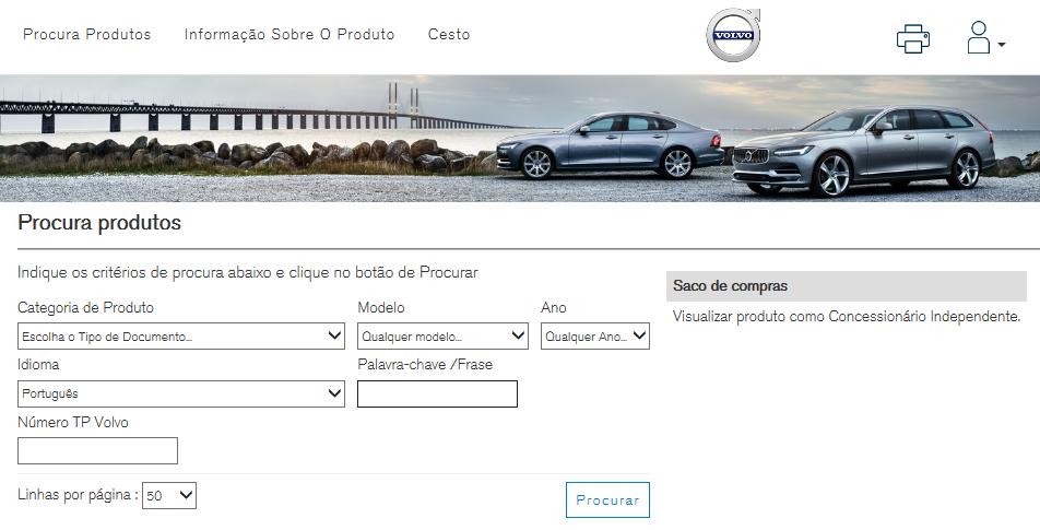 4 PROCURAR PRODUTOS Na página Procurar produtos, poderá procurar produtos de informação da Volvo Cars disponíveis para compra. Pos.