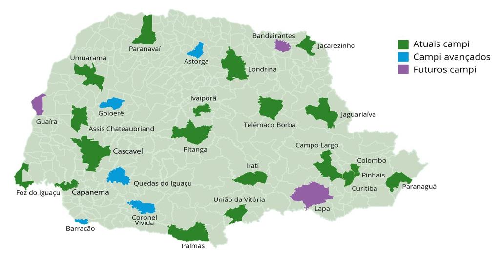 2 UNIDADES DO IFPR 2.1 Unidades O Instituto Federal do Paraná possui atualmente 25 (vinte e cinco) campi em funcionamento, entre implantações Fase I, II, III e Campi Avançados.